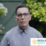 Portrait still of Christy Dignam in his back garden as part of the resilience series.