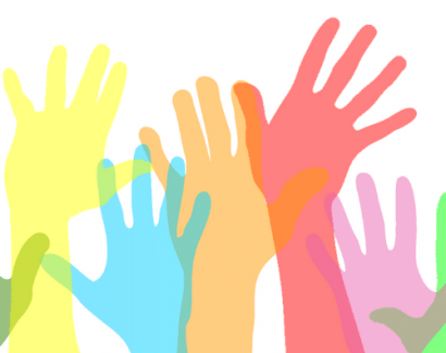 Volunteers Needed Image - colourful graphic of arms in the air