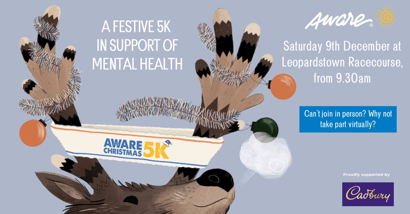 Event image with reindeer for the Aware Christmas 5K